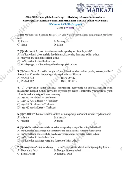 7-sinf informatika 4-chsb @summativ_formativ_baholash — DOCX