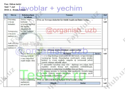 7-sinf jahon tarixi bsb-4 demo — DOCX