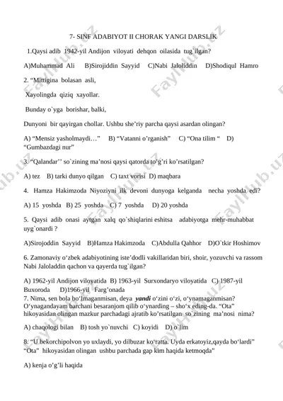 7- sinf adabiyot ii chorak yangi darslik — DOCX