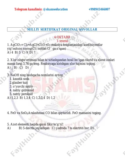 4-oktabr 1-smena tushgan savollar — PDF
