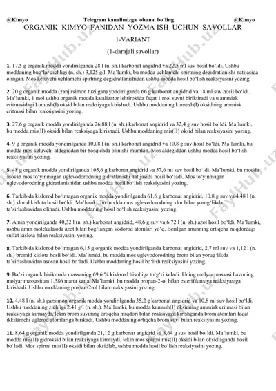 organika yozma uchun @kimyo — PDF