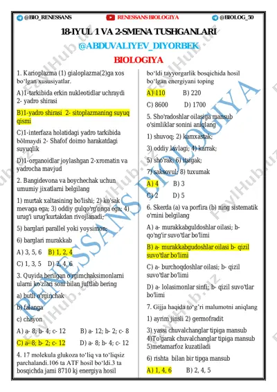 18-iyul 1 va 2 smena tushgan (javobli) — PDF