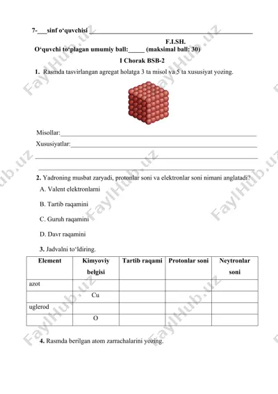 7-sinf kimyo bsb-2 variant-1 @summativ_formativ_baholash — PDF