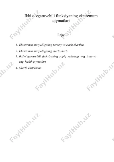 ikki o`zgаruvchili funksiyaning ekstrеmum qiymаtlаri — DOC