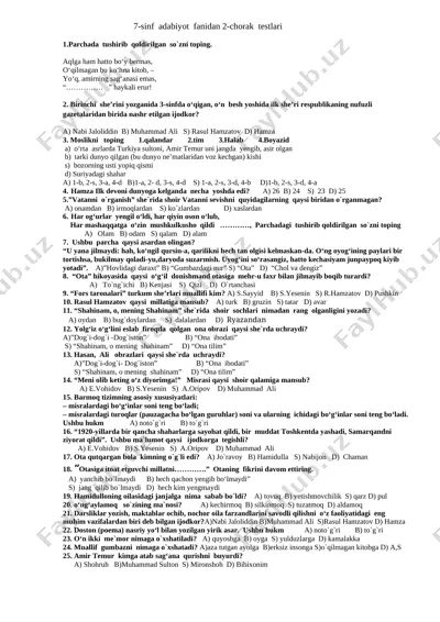 7-sinf adabiyot fanidan 2- chorak testi — DOCX