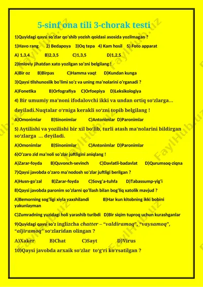 5-sinf 3-chorak — DOCX