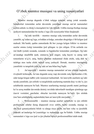 o’zbek mumtoz musiqasi va uning xususiyatlari — DOCX