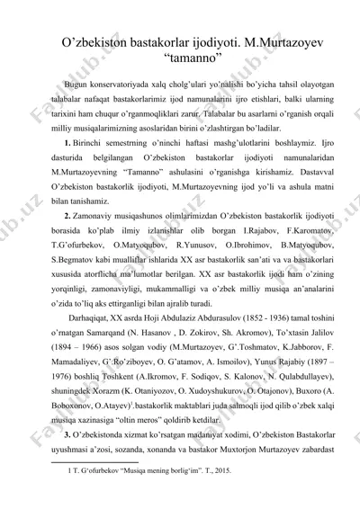o’zbekiston bastakorlar ijodiyoti. m.murtazoyev “tamanno” — DOCX