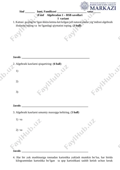8_sinf_algebra_1_chorak_1_variant_bsb_@summativ_formativ_baholash — DOCX