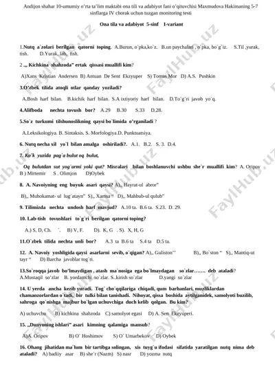 5-7 sinf test monitoring uchun — DOCX