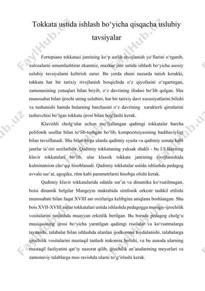 tokkata ustida ishlash bo‘yicha qisqacha uslubiy tavsiyalar — DOCX