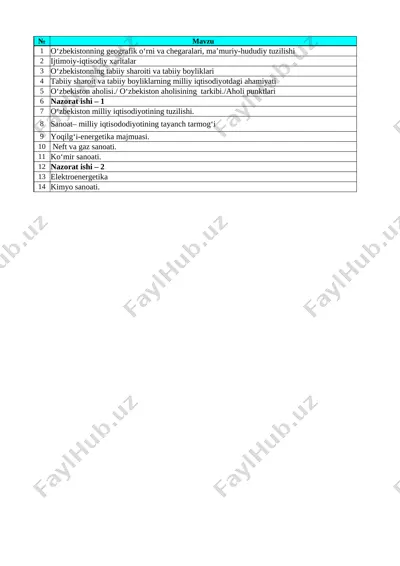 8-sinf geografiya 1-chorak — XLSX