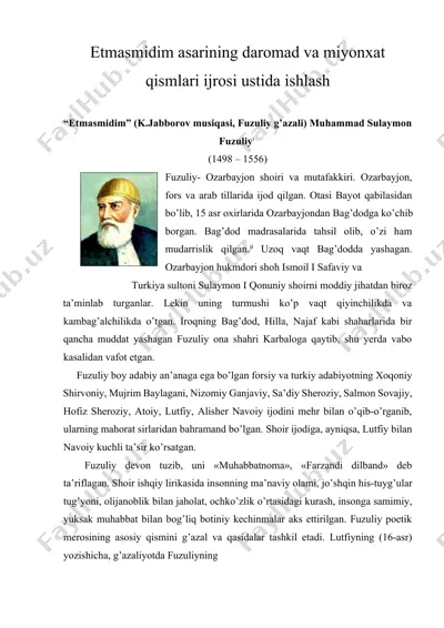 etmasmidim asarining daromad va miyonxat qismlari ijrosi ustida ishlash — DOCX