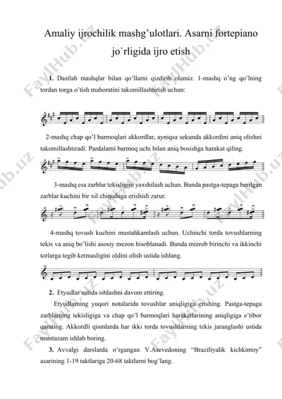 amaliy ijrochilik mashg’ulotlari. asarni fortepiano jo`rligida ijro etish — DOCX