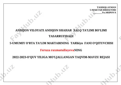 tarbiya yillik reja. 2023-2024 o'quv yili — DOCX