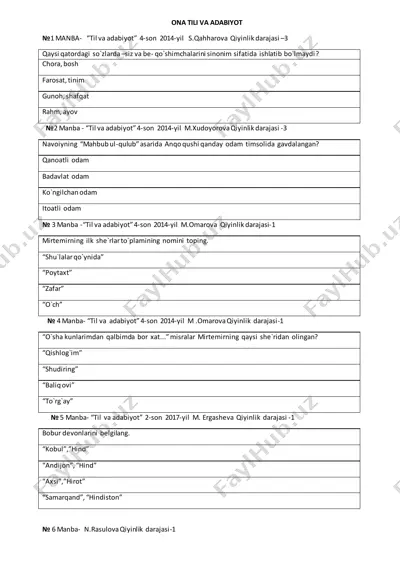 ona tili va adabiyot attestatsiya savollari 2 — PDF