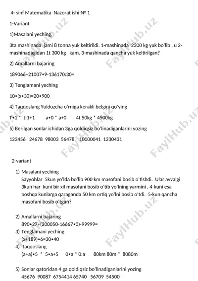 4-sinf nazorat ishi — DOCX