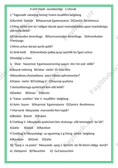 4-s.1-chorak.test.o`qish — DOCX