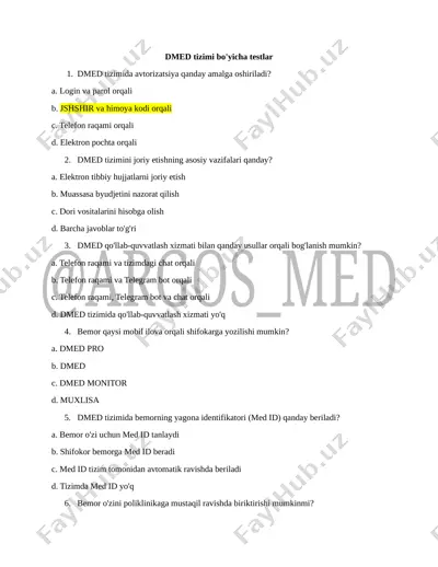 dmed yangi testlari @argos_med kanali — DOCX