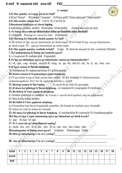 9- nazorat ishi ona tili 4- sinf — PDF