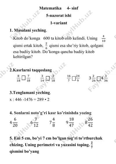 5- nazorat ishi matem 4- sinf — PDF