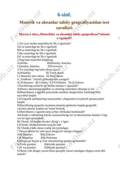 6-sinf mavzulash test — DOCX