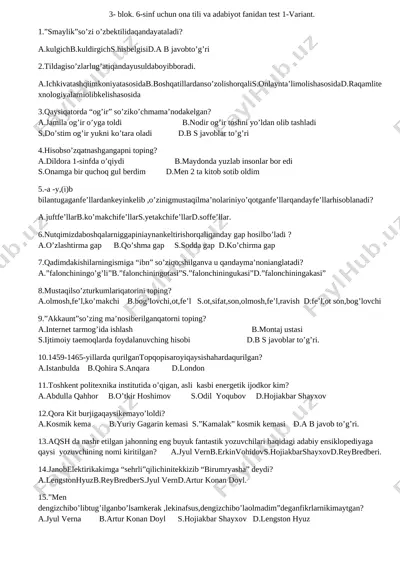 3- blok. 6-sinf ona tili va adabiyot,matematika,ingliz tili — DOCX