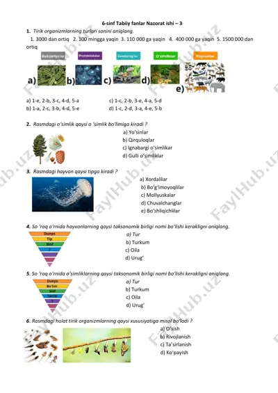 6-sinf tabiiy fanlar nazorat ishi-3 — PDF