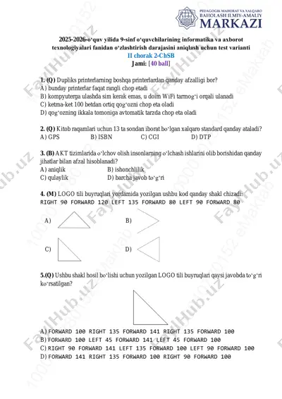 9-sinf informatika 2-chsb @summativ_formativ_baholash — PDF
