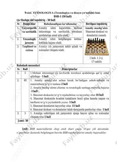 9-sinf texnologiya dizayn 1-bsb @summativ_formativ_baholash — PDF