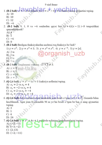 9 sinf algebra chsb-1 demo — PDF