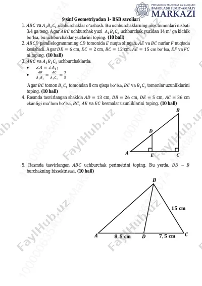 9-sinf geometriya1-bsb @summativ_formativ_baholash — PDF
