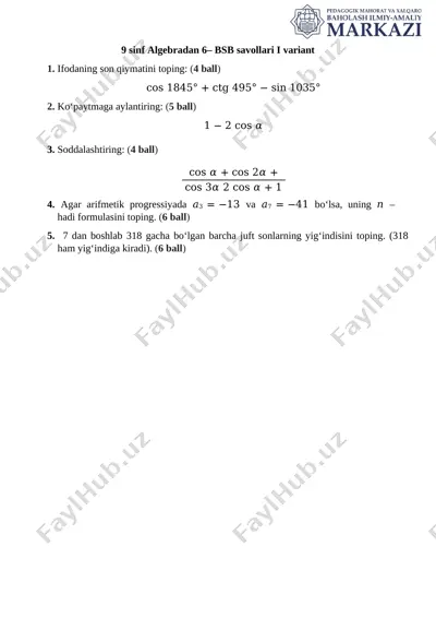 9-sinf algebra 6-bsb 1-var.@chsb_uzb — DOCX