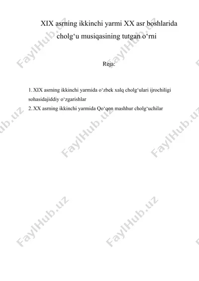 xix asrning ikkinchi yarmi xx asr boshlarida cholg‘u musiqasining tutgan o‘rni — DOC