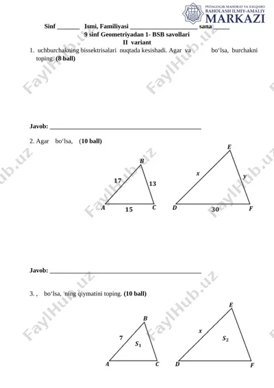 9_sinf_geometriya_1_chorak_2_variant_bsb_@summativ_formativ_baholash — DOCX