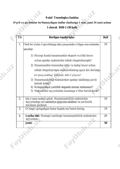 9_sinf_texnologiya_1_chorak_bo'linmaydigan_bsb_@summativ_formativ — PDF