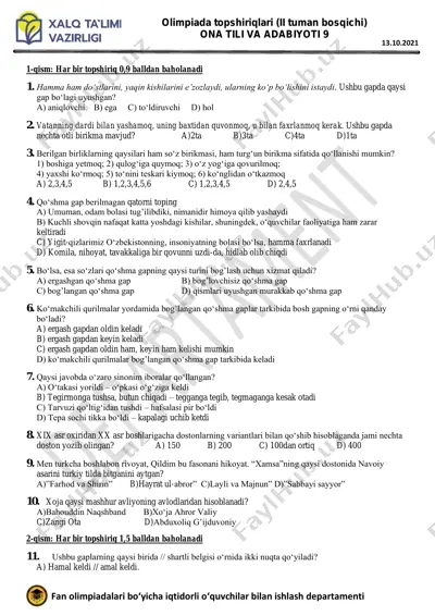 9 ona tili va adabiyoti savollar uzb — PDF