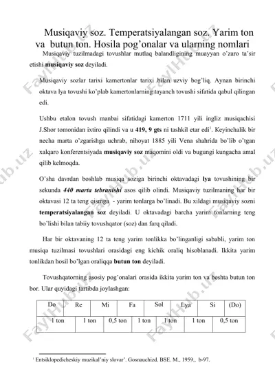 musiqaviy soz. temperatsiyalangan soz. yarim ton va butun ton. hosila pog’onalar va ularning nomlari — DOC