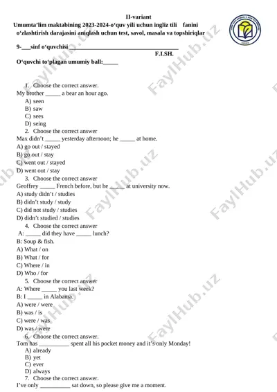 9-sin -ingliz til-2-v — DOCX