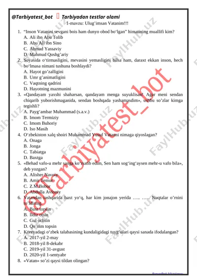 9-sinf tarbiya mavzulashgan test(@tarbiyatest_bot) — DOCX