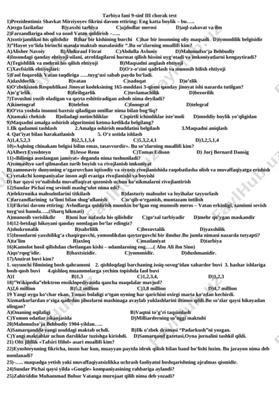 tarbiya fanidan 9-sinf uchun test — DOCX