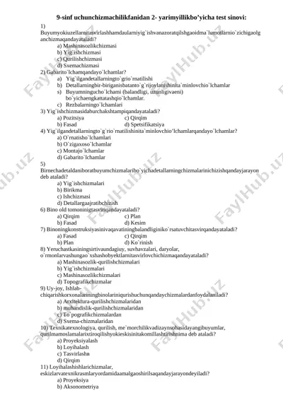 2-yarim yillik test 9-sinf — DOCX