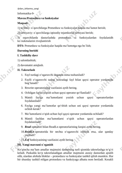9-sinf informatika 56.protsedura va funksiyalar+ — DOCX