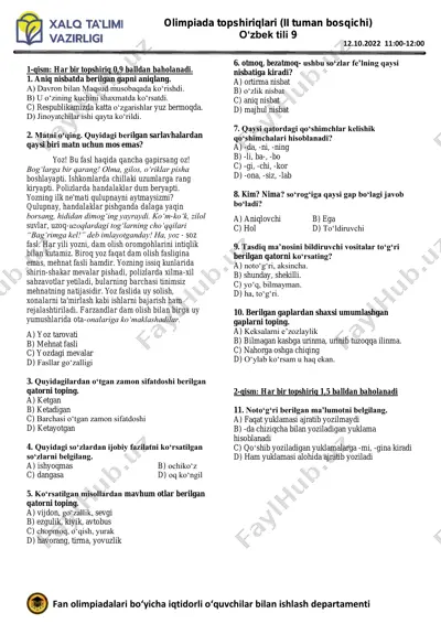 9 o‘zbek tili savollar uzb — PDF