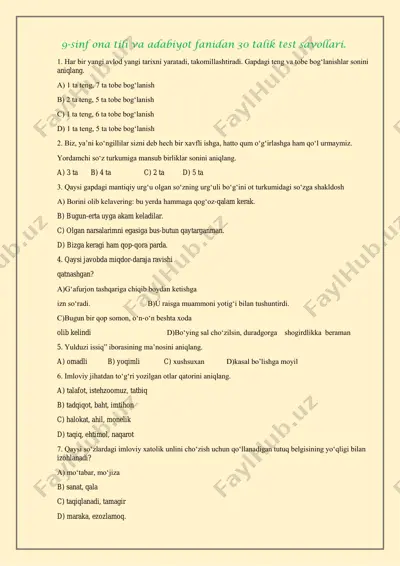 9-sinf 30 talik kalitsiz — PDF