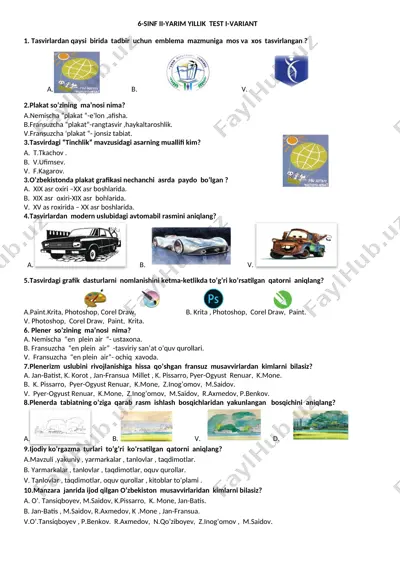 6-sinf 1-variant test — DOCX