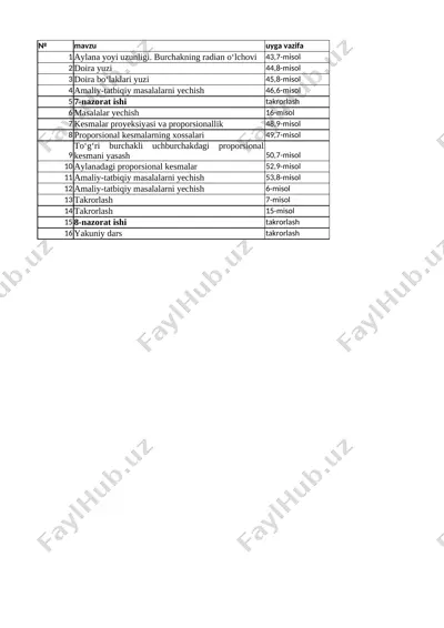 9-sinf geometriya 4-charok ish rejasi — XLSX