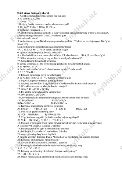 9 sinf 3-chorak — DOCX