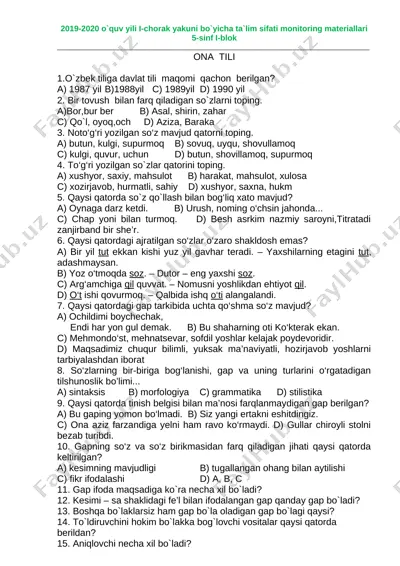 5-sinf 1-blok — DOCX