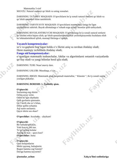 natural sonlarni qo'shish va ayirish — DOCX